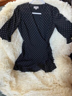 LOFT Black and White Polka Dot Wrap Dress